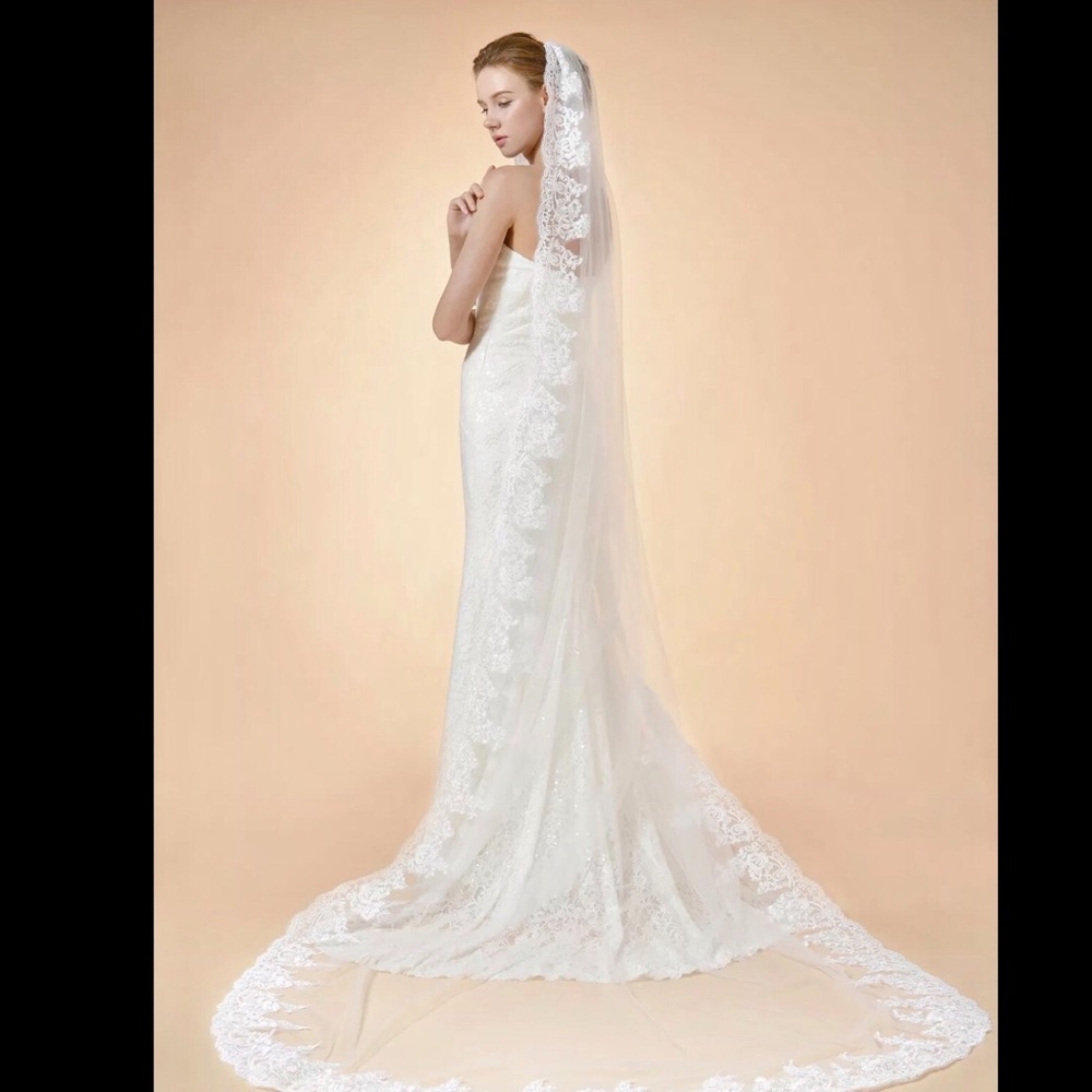 New Beautiful cathedral lace edged soft w/ comb